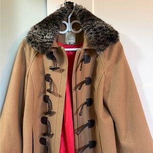 Anthropologie Camel Cape with Removable Faux Fur Trim 60% Wool